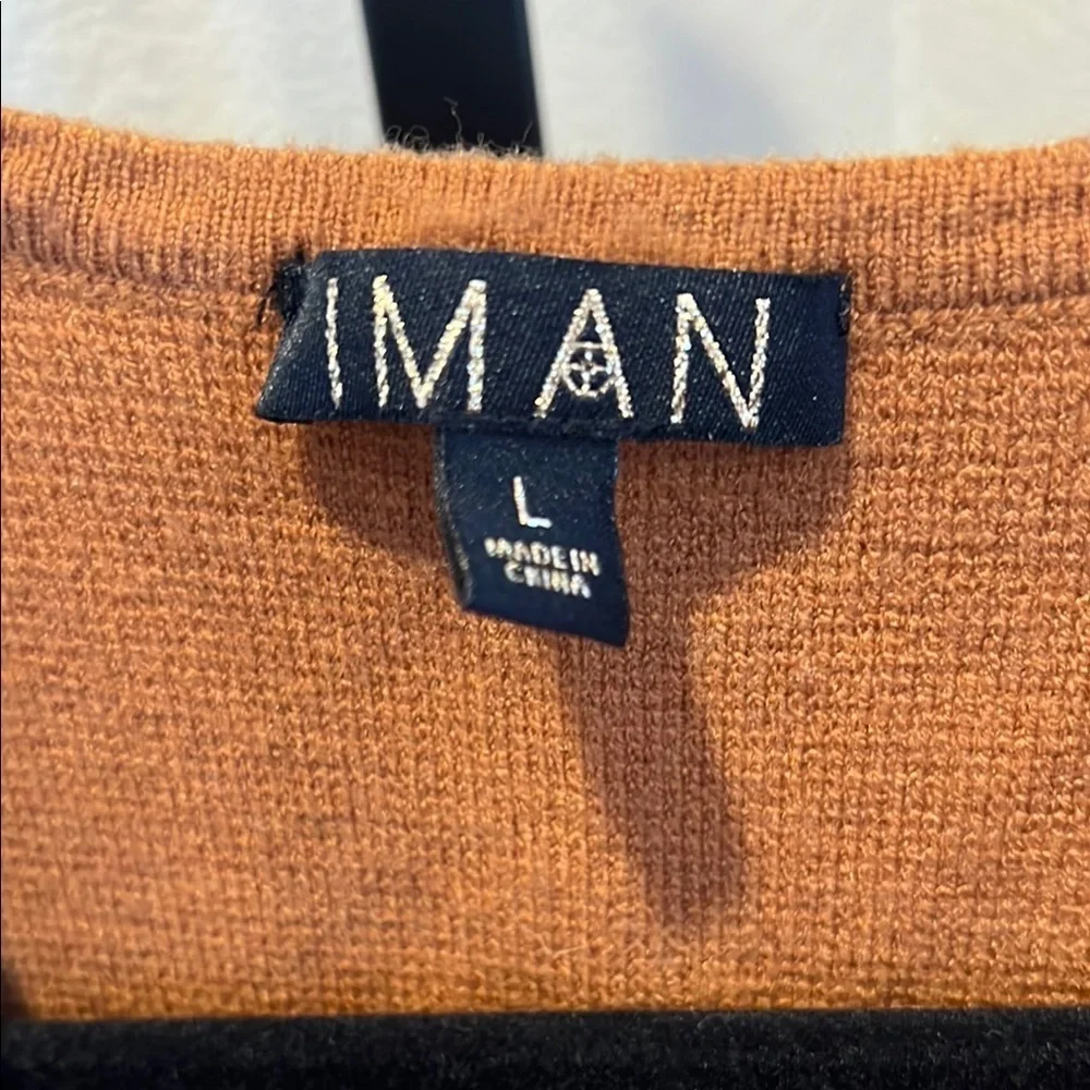 IMAN Tan Cardigan Sweater Longline Open Front